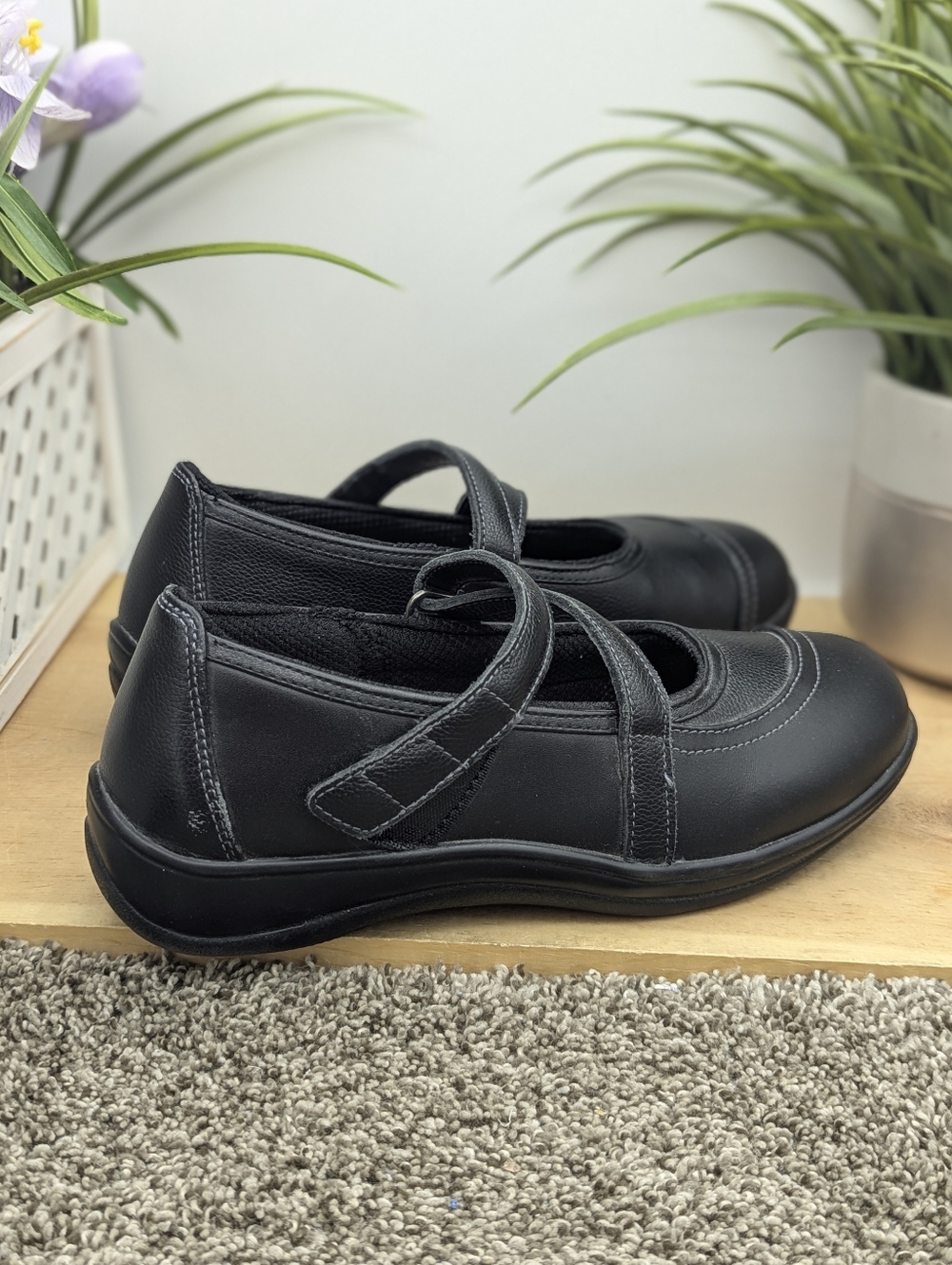 Orthofeet Women's Size 8.5B Mary Jane Walking Comfort Shoes Black Leather***